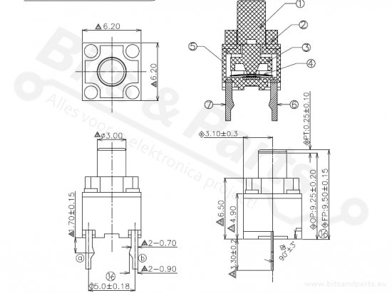 Microswitch push button (make contact) mouse Kailh 6x6x9.5mm